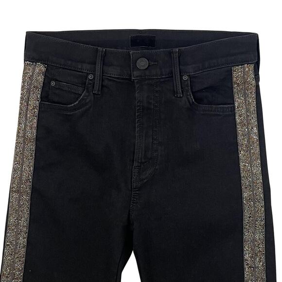 MOTHER The Rascal Ankle Fray Jeans Guilty Flash - Black -  Beaded Side Stripe 26 - Picture 5 of 10